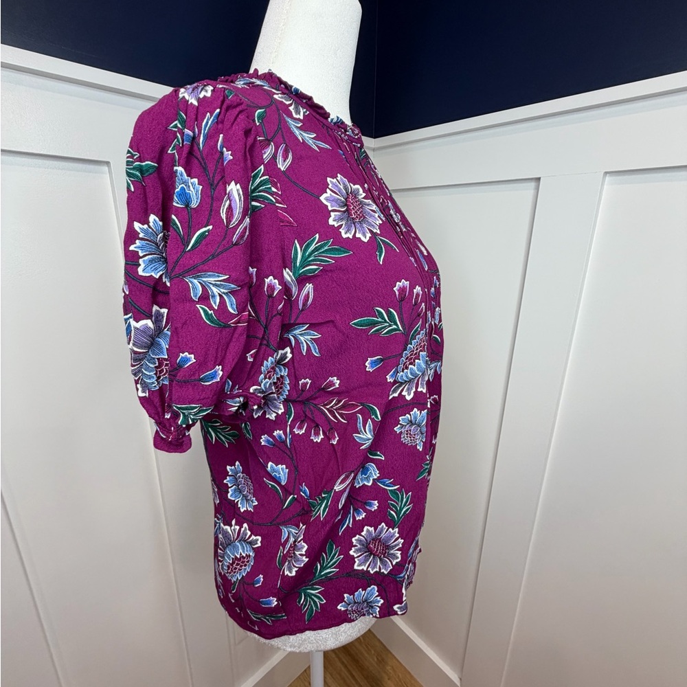 NWOT-  LOFT Floral Pintucked Puff Sleeve Top - XXS - Picture 7 of 13